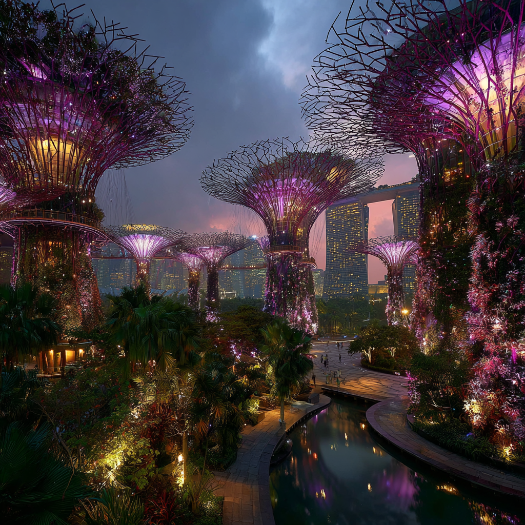 Gardens By The Bay Supertrees At Dusk Singapore paint by color