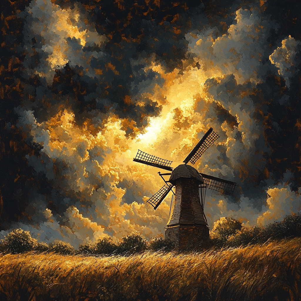 Rembrandt Inspired Stormy Twilight Over Windmill Fields Numbered painting kits