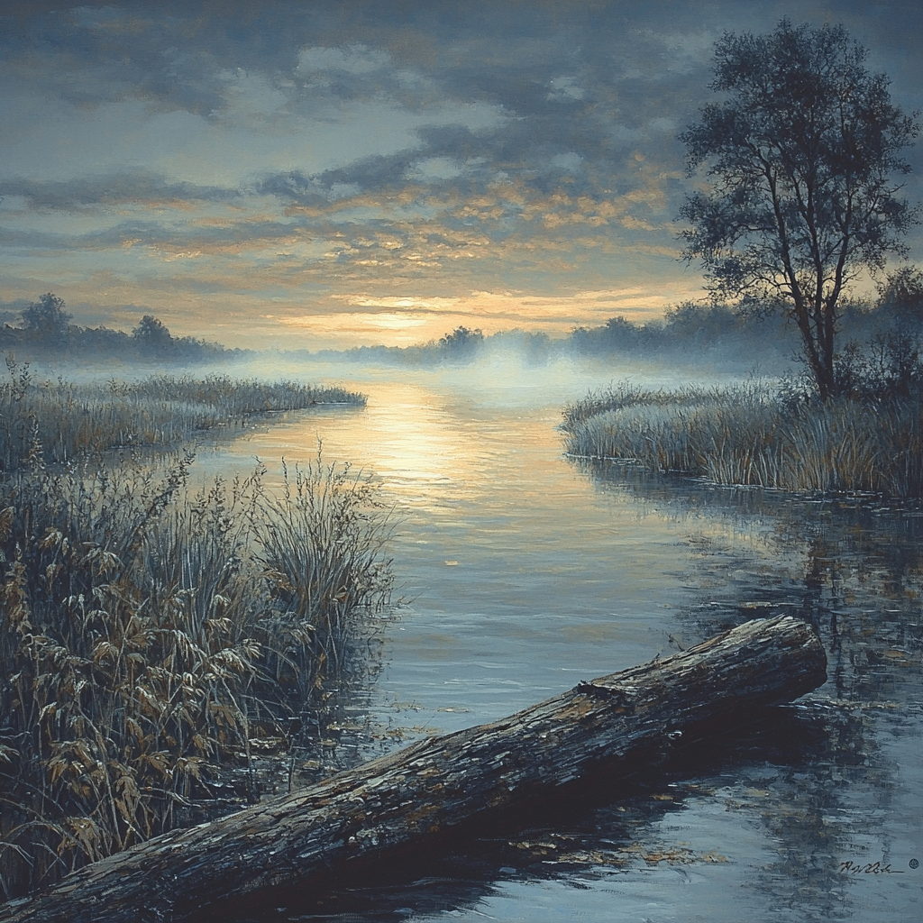 Rembrandt Inspired River Shaft Through Reeds Paint by numbers art