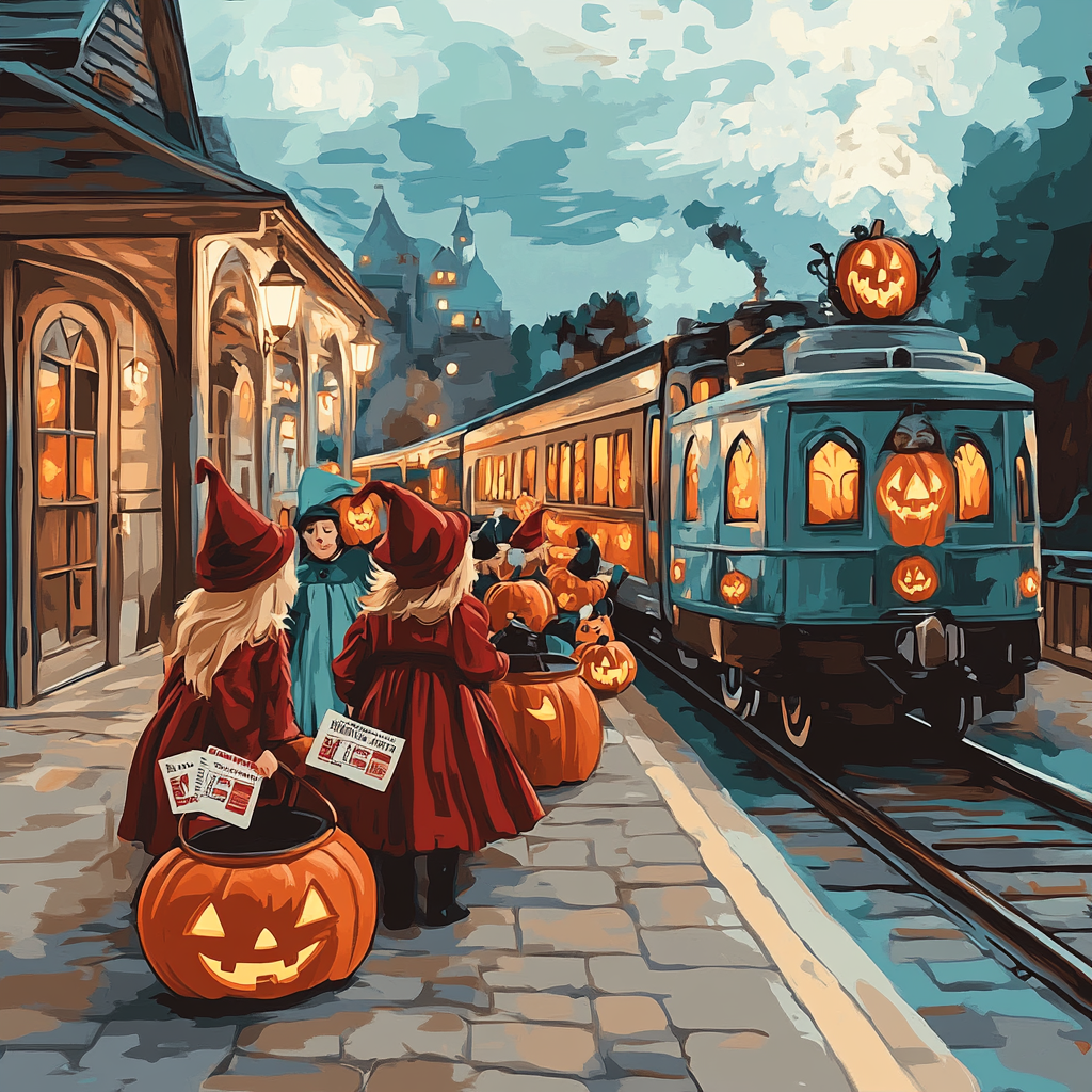 Trick Or Treat At The Enchanted Railway Paint by numbers art