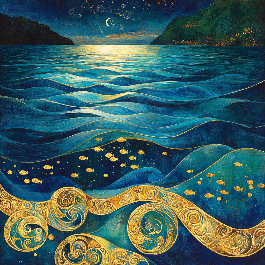 Klimt Inspired Golden Oceanscape Painting by numbers kit