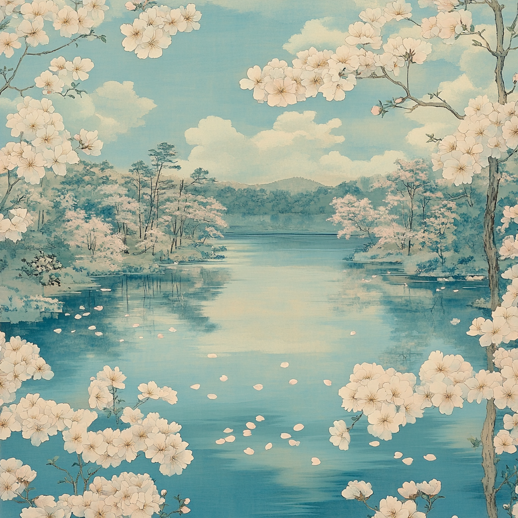 Hiroshige Inspired Springtime Cherry Blossom Reverie Numbered painting kits