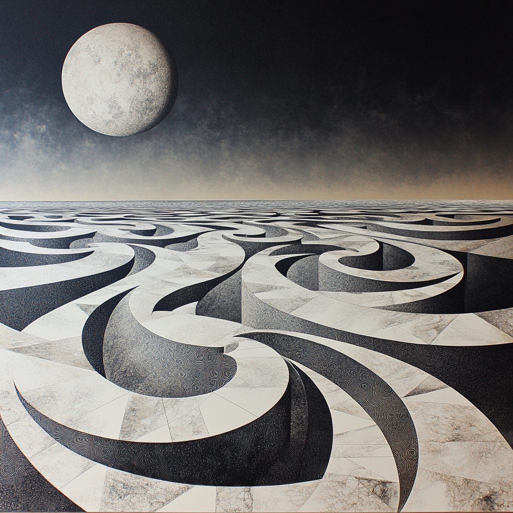 M.C. Escher Inspired Tessellated Lunar Maze Numbered painting kits