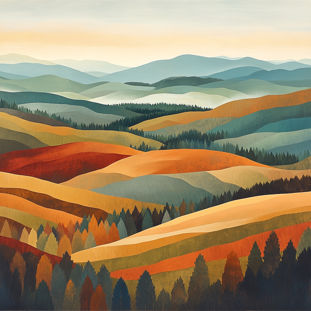 Hiroshige Inspired Autumn Mist Highlands paint by color