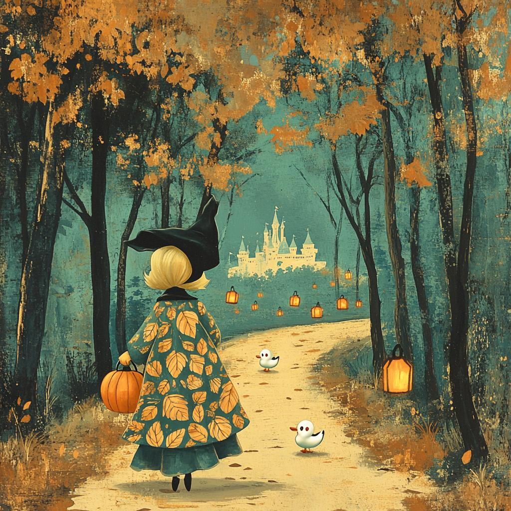 Autumn Stroll With Daisy Witch paint by color
