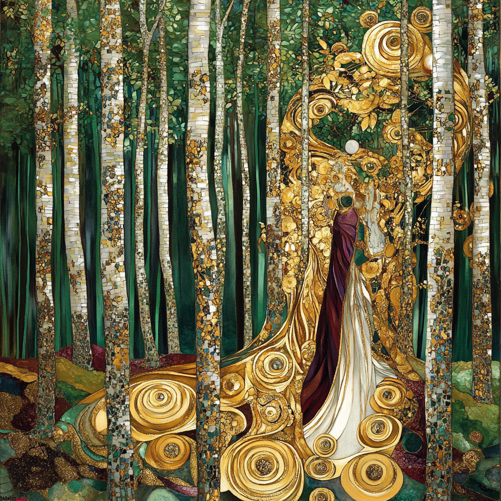 Gustav Klimt Inspired Golden Forest paint by color