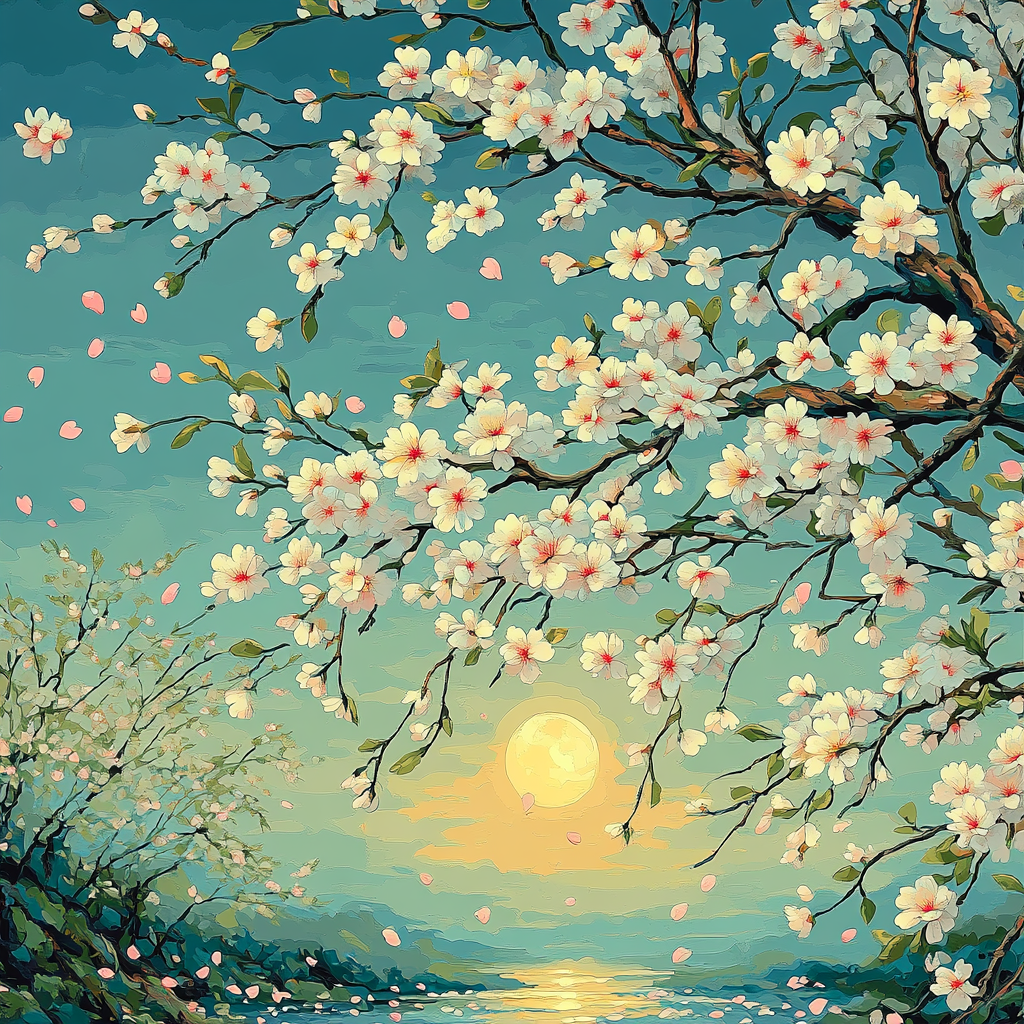 Hiroshige Inspired Moonlit Sakura Bloom DIY paint by numbers