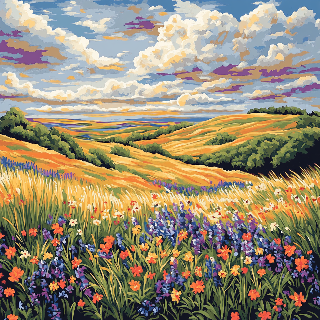 J. E. H. MacDonald Inspired Meadow Rhythm With Wildflowers paint by numbers