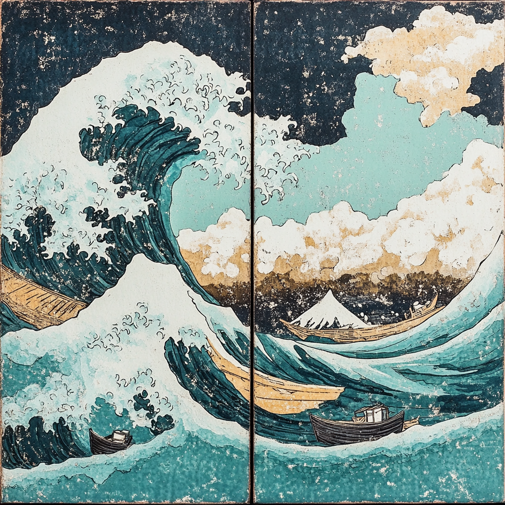 Hokusai Inspired Ocean Wave Storm Paint by numbers art