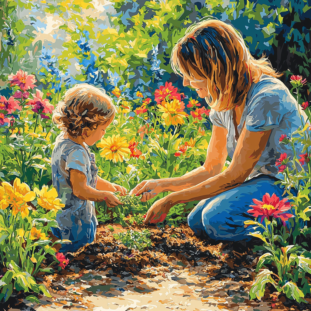 Mommy And Me In A Garden Painting Number Kit
