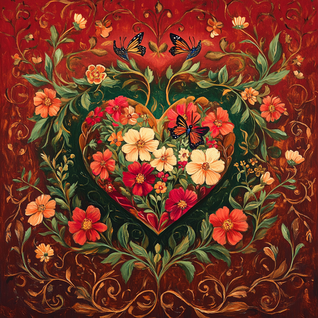 Frida Kahlo Inspired Floral Heartscape paint by color