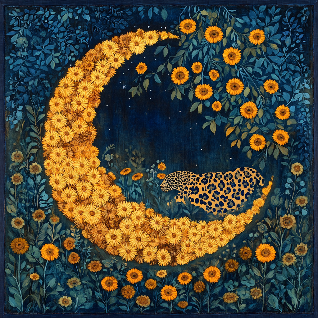 Frida Kahlo Inspired Moonlit Jaguar Bloom paint by color