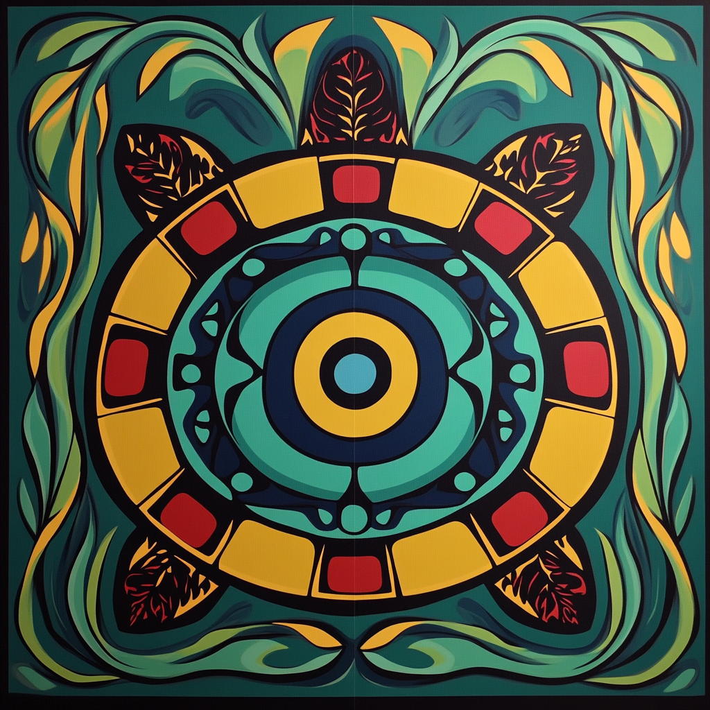 Norval Morrisseau Inspired Turtle Of The Sacred Waters paint by color
