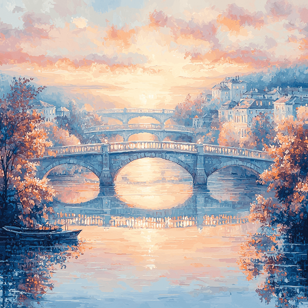 Claude Monet Inspired Dawn Over City Bridges Paint By Numbers