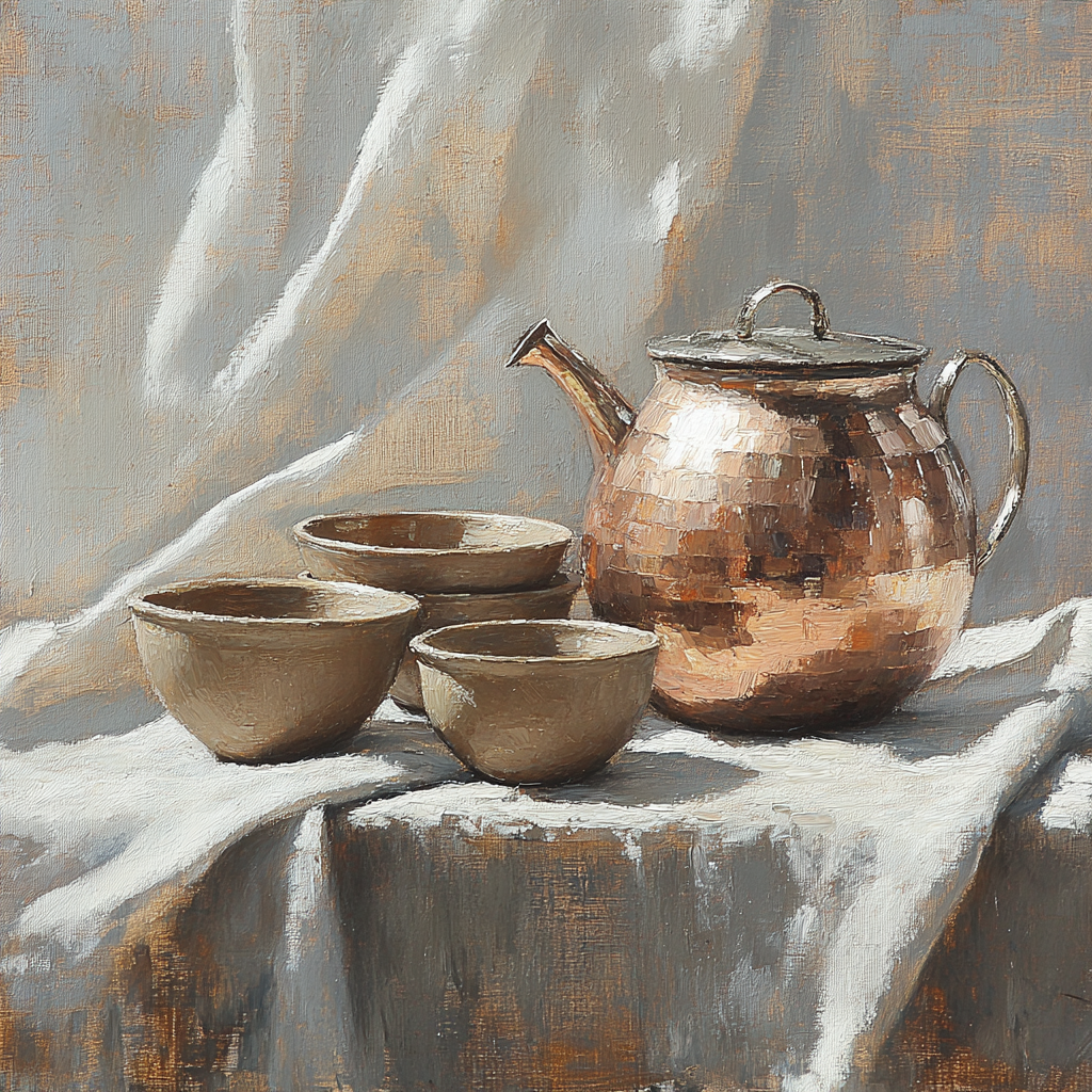 Diego Velázquez Inspired Copper Kettle And Clay Bowls Numbered painting kits
