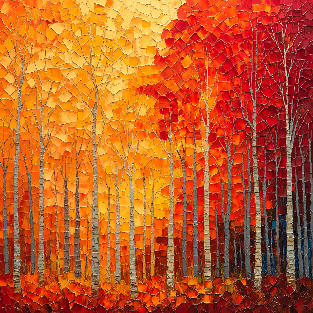 Jean-Paul Riopelle Inspired Fiery Autumn Forest Tessellation Numbered painting kits