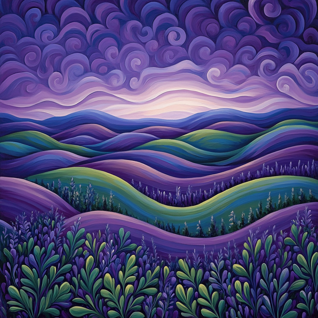 Frederick Varley Inspired Luminous Violet Twilight Over Wind-swept Hills Painting by numbers kit