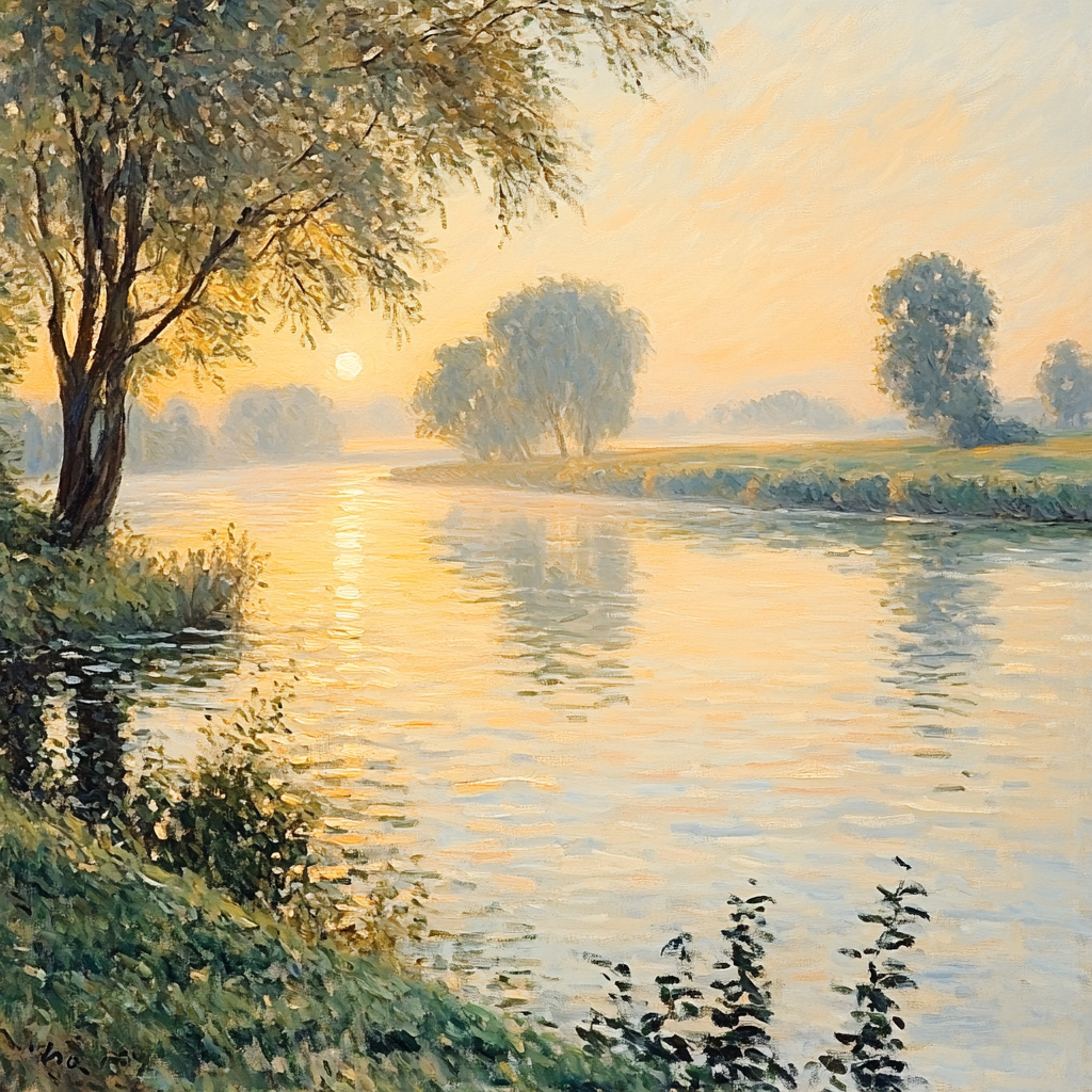 Claude Monet Inspired Sunrise River Landscape paint by color