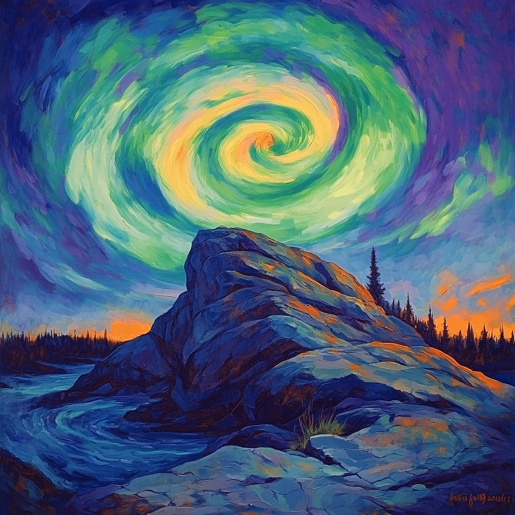 Frederick Varley Inspired Luminous Aurora Over Granite Ridge Number painting