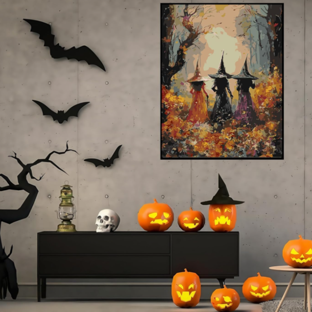 Halloween Witch Paint by Numbers Canvas Kit Acrylic DIY Home Decor