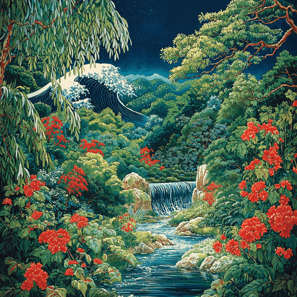 Katsushika Hokusai Inspired Ornamental Oriental Garden Paint By Numbers Kits