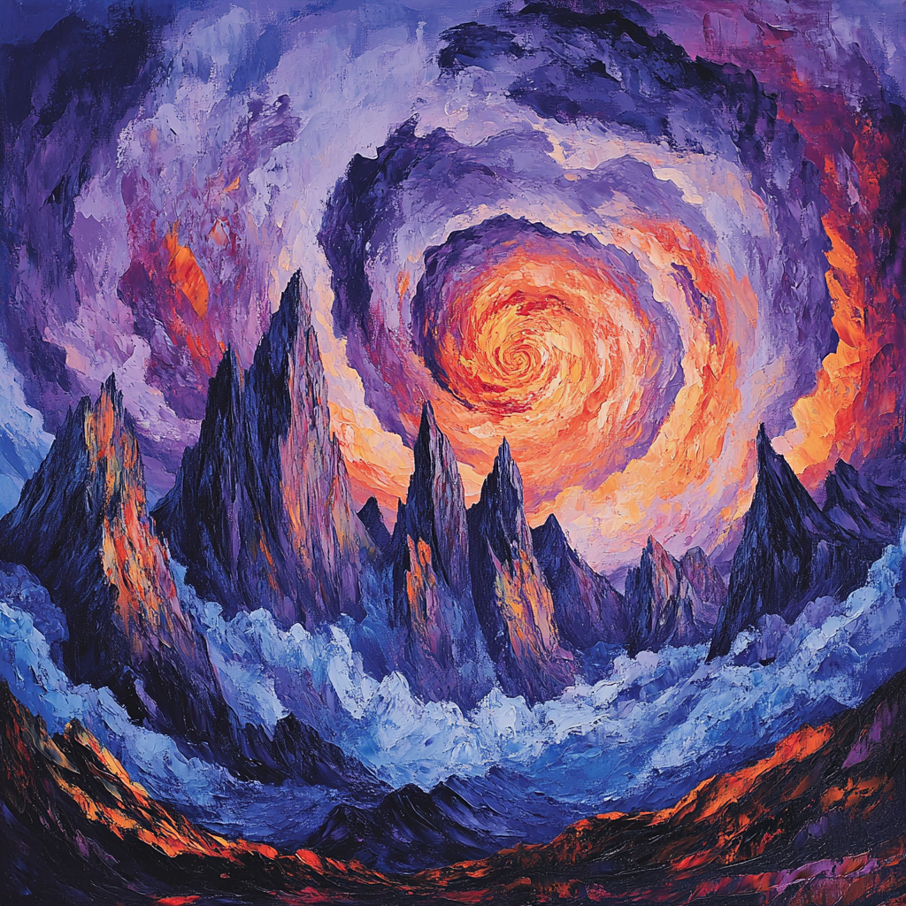 Frederick Varley Inspired Storm-Laden Peaks Beneath Vibrant Violet Skies paint by color
