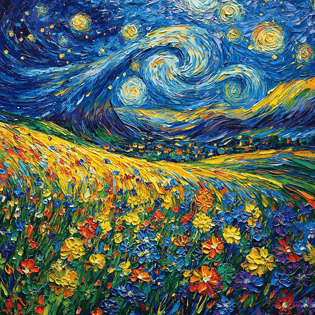 Vincent Van Gogh Inspired Starry Night Flowers Painting By Numbers Kit