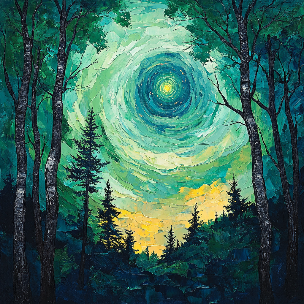 Edvard Munch Inspired Aurora Over The Enchanted Forest painting number kit