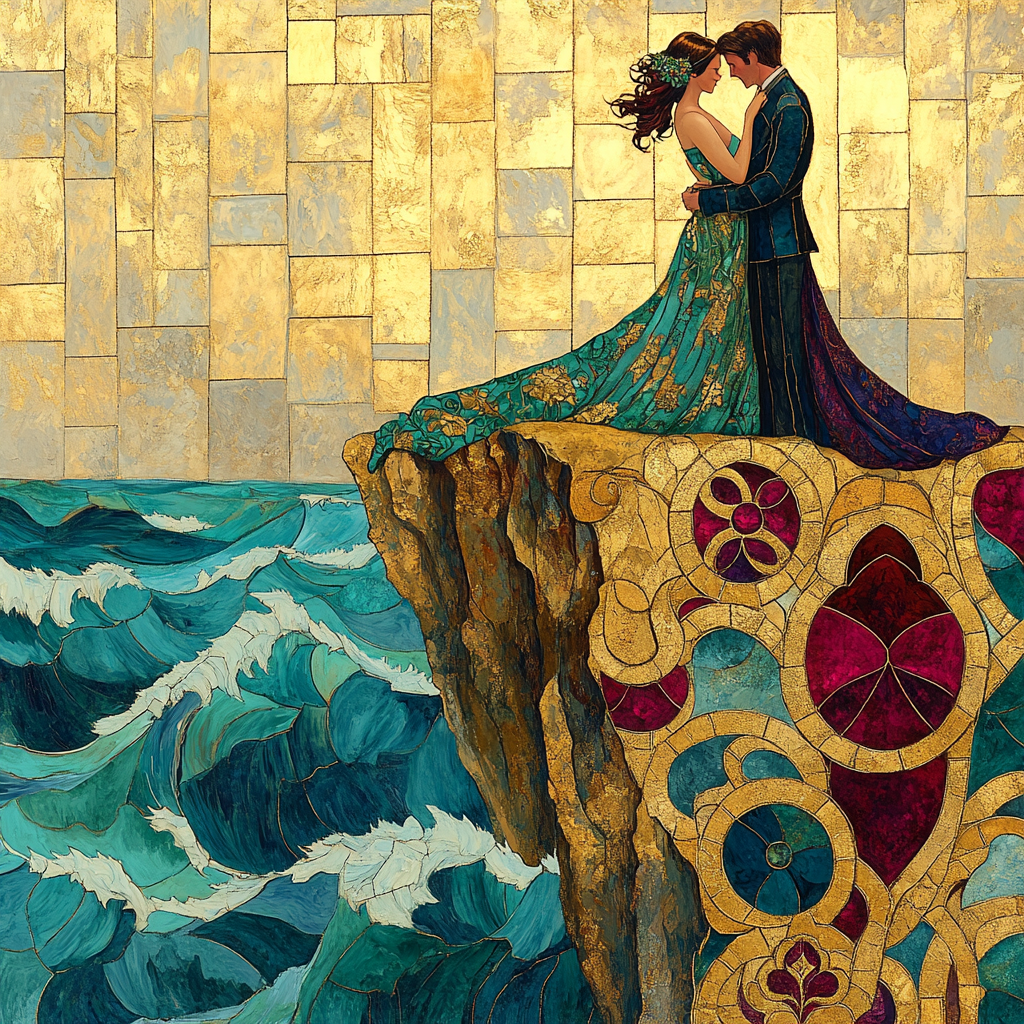 Klimt Inspired Seaside Embrace paint by color