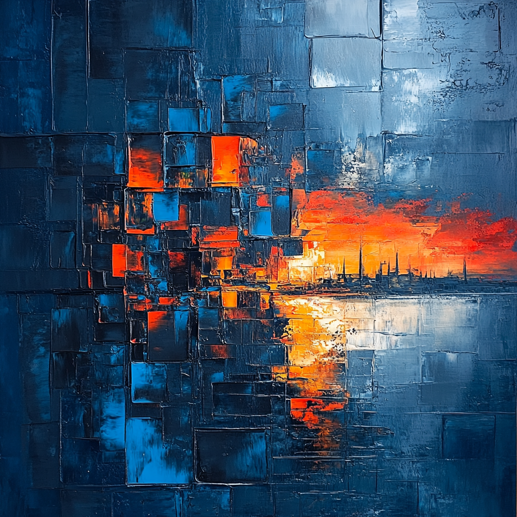 Jean-Paul Riopelle Inspired Mosaic Twilight Landscape paint by numbers