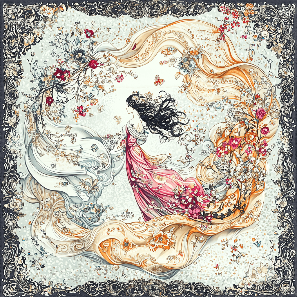 Alphonse Mucha Inspired Art Nouveau Inspired Scarf Paint By Color