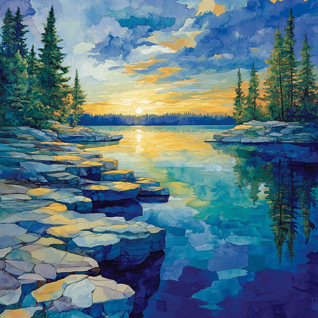 Franklin Carmichael Inspired Pale Lake And Pine Rhythm paint by numbers