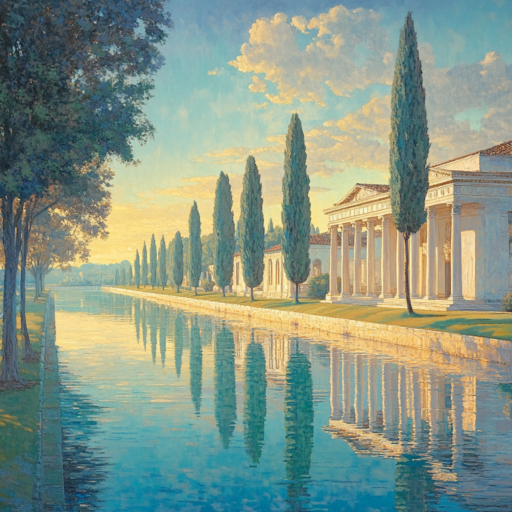 Raphael Inspired Harmonious Vista With Flowing Canal paint by numbers