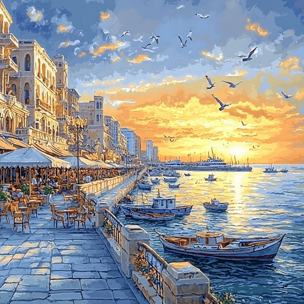 Alexandria Corniche Mediterranean Promenade Egypt Paint by numbers art