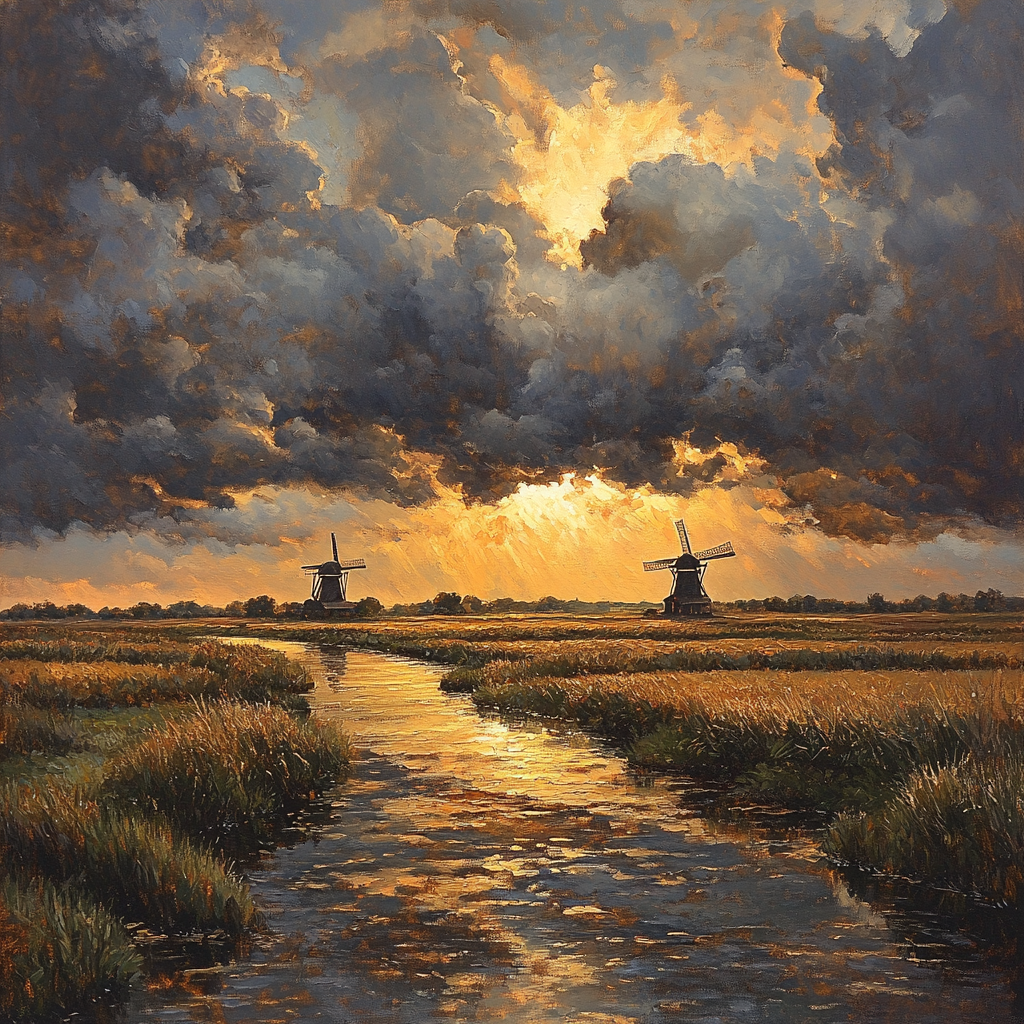 Rembrandt Inspired Storm Clouds Over Dutch Polder Painting by numbers kit