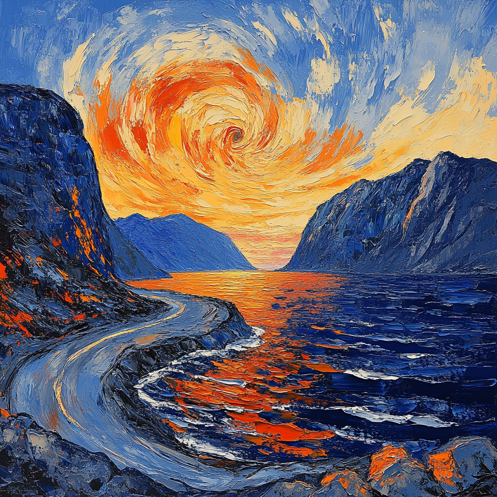 Edvard Munch Inspired Twilight Over Fjord paint by number