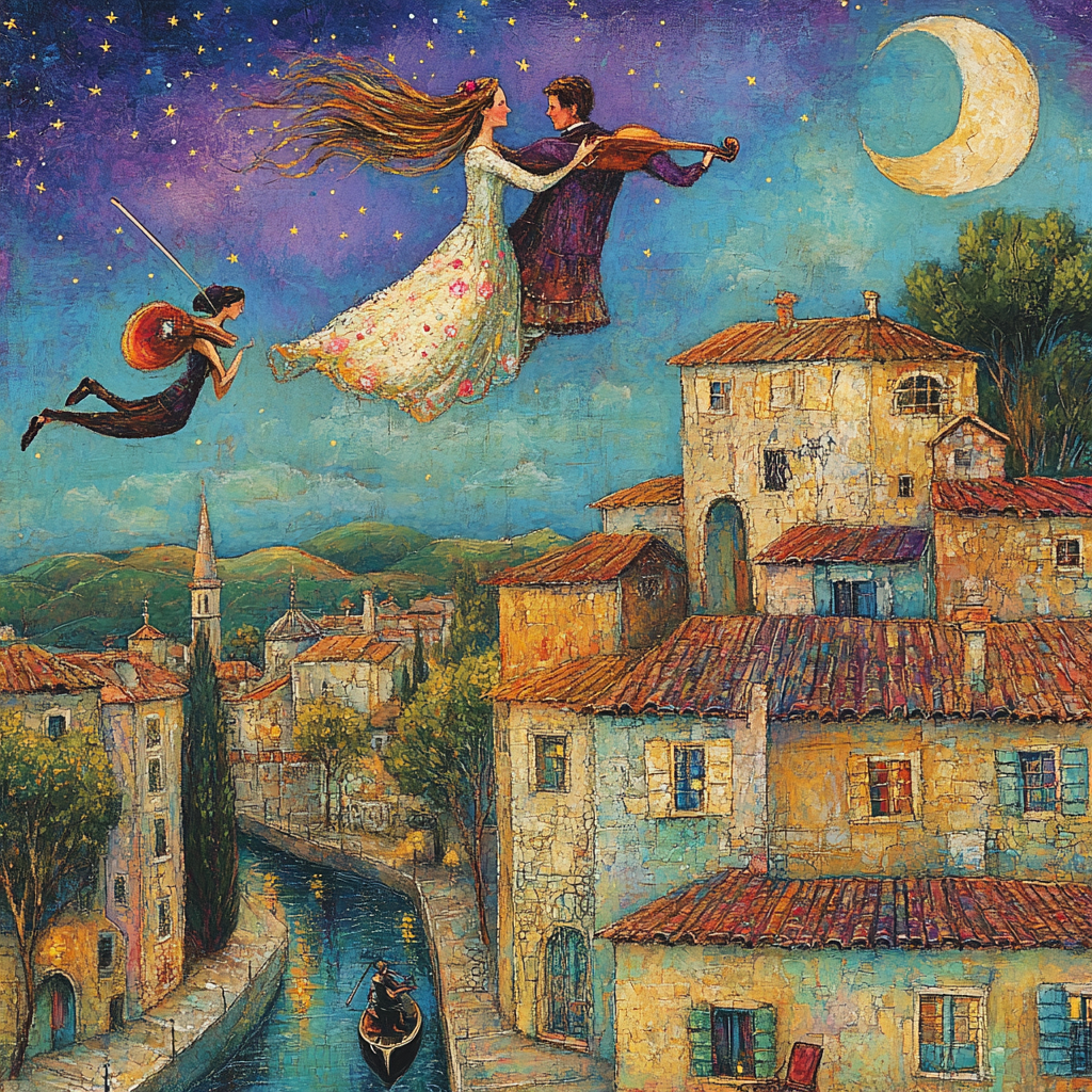 Chagall Inspired Lovers Over City paint by numbers