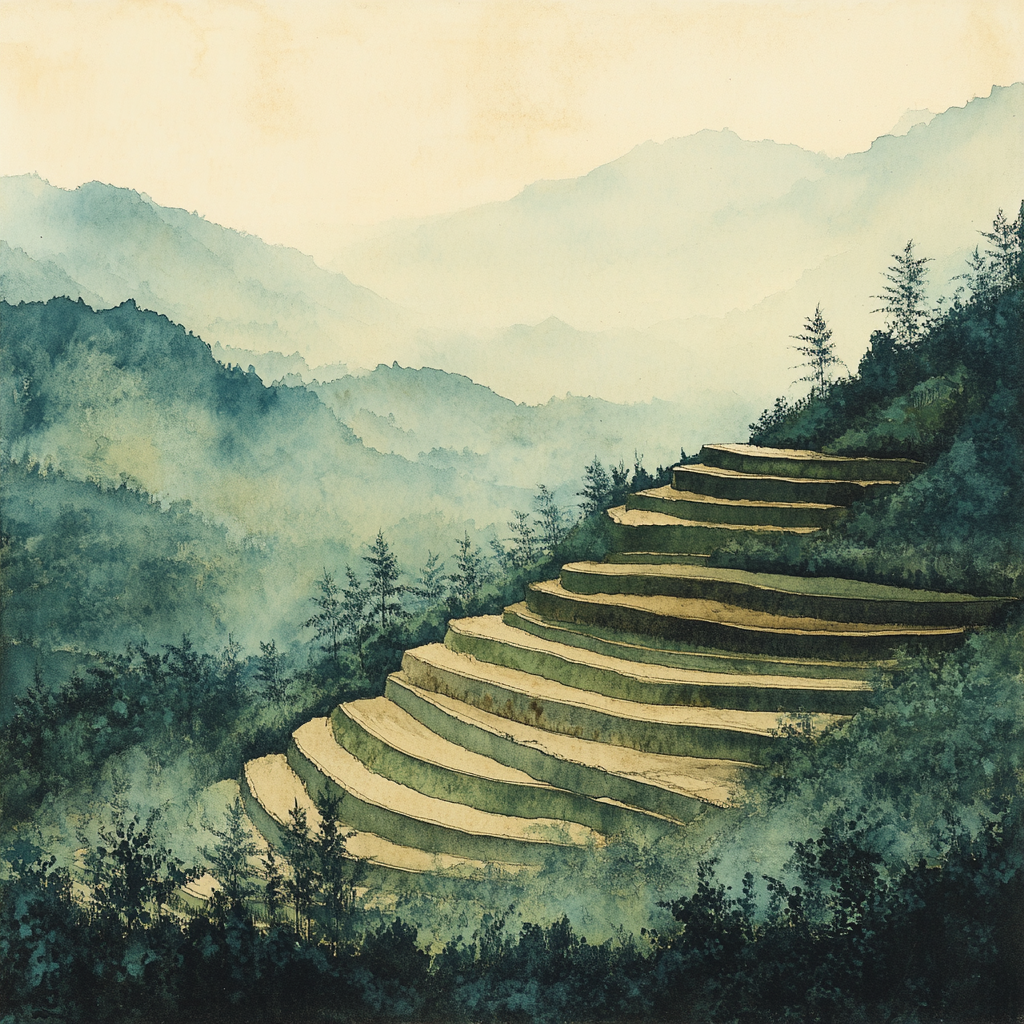 Zhao Mengfu Inspired Mist-veiled Terrace paint by number