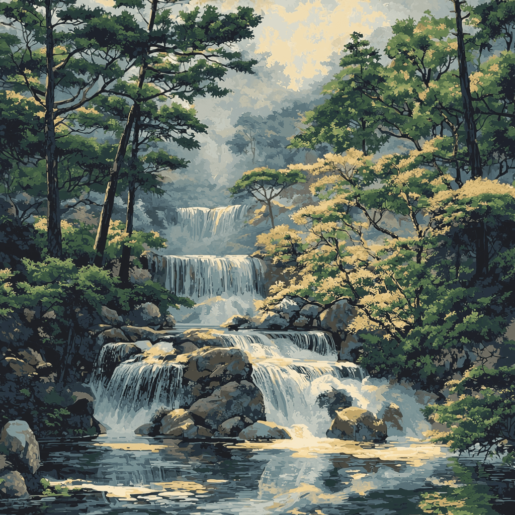 Shitao Inspired Elegant Waterfall Tranquility Numbered Painting Kits