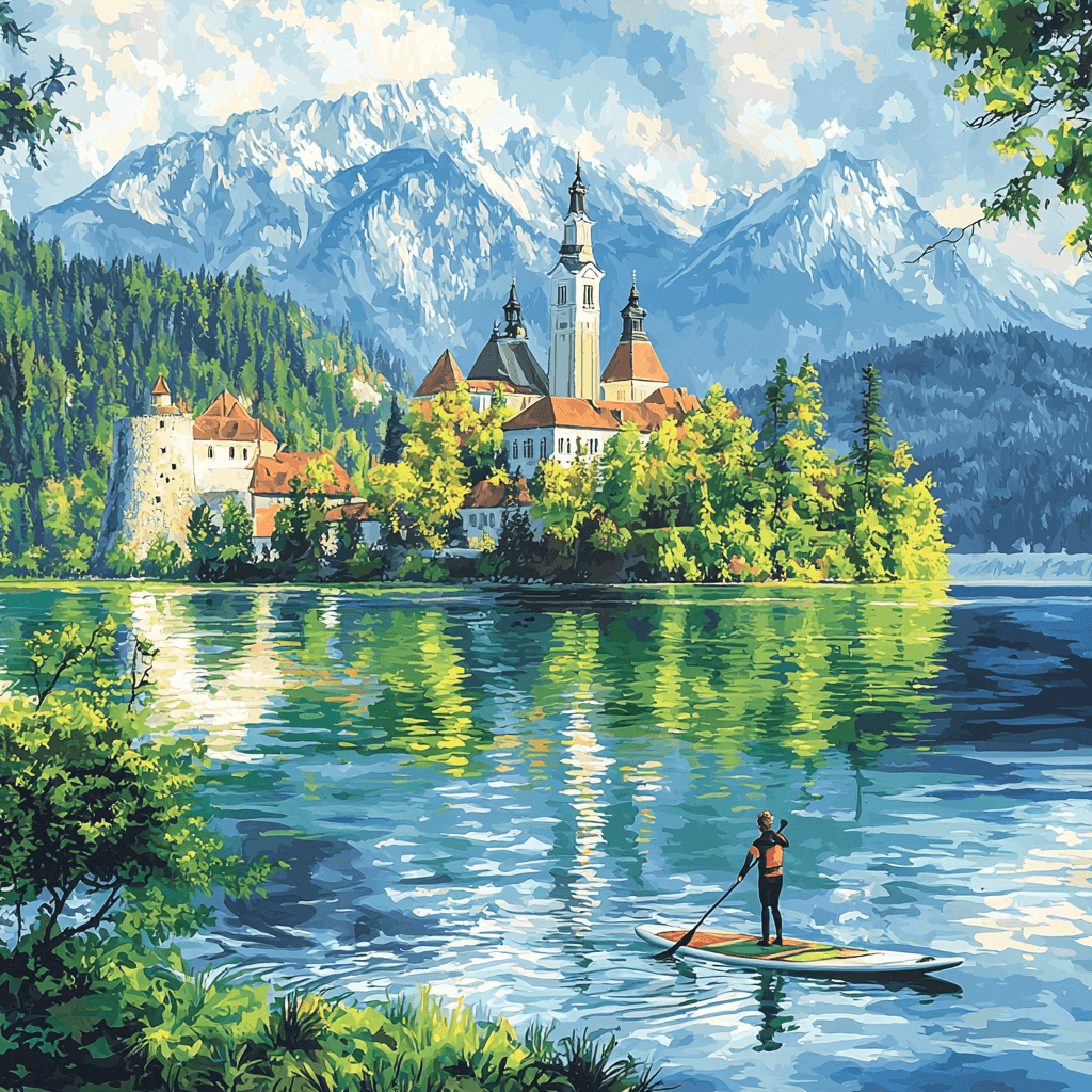 Paddleboarding On Lake Bled Number Painting