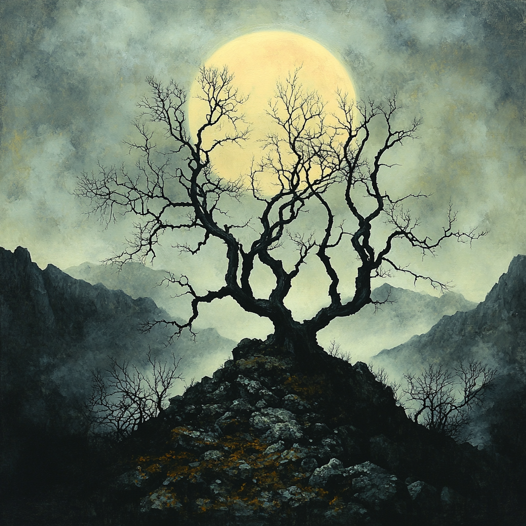 Francisco Goya Inspired Ruined Grove Against Moon White paint by color