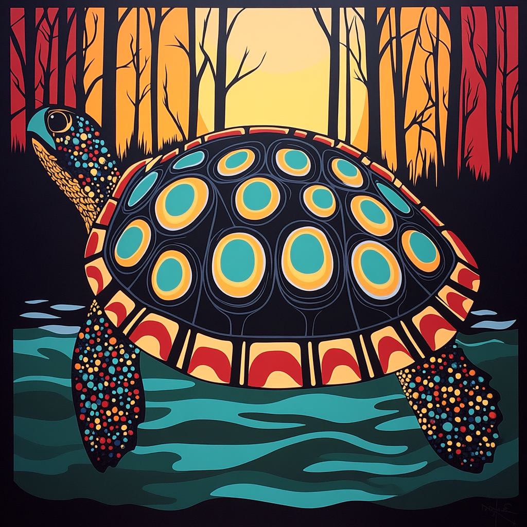 Norval Morrisseau Inspired Turtle Carrying Sacred Waters Number painting