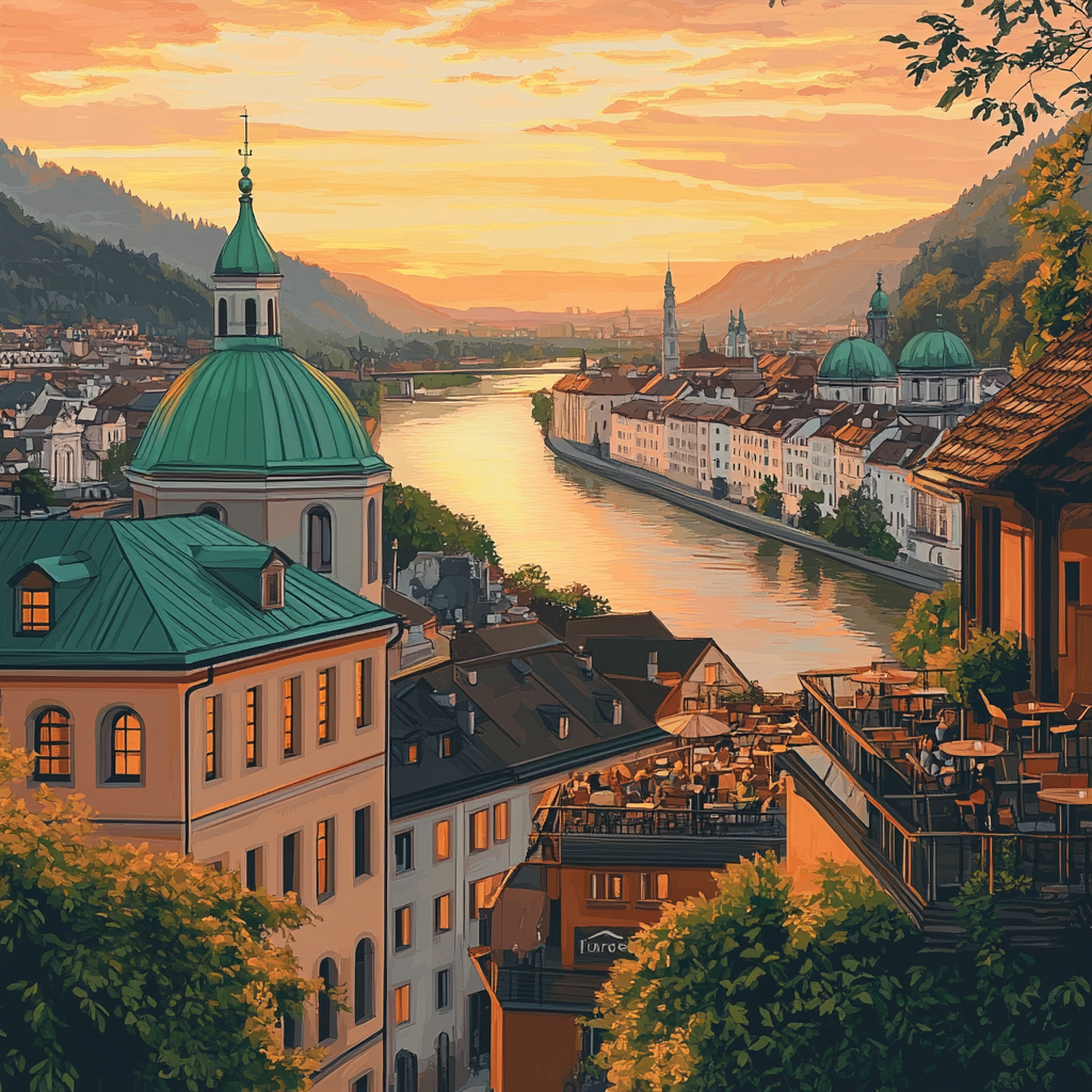 Sunset From Rooftop Ljubljana Slovenia Painting by numbers kit