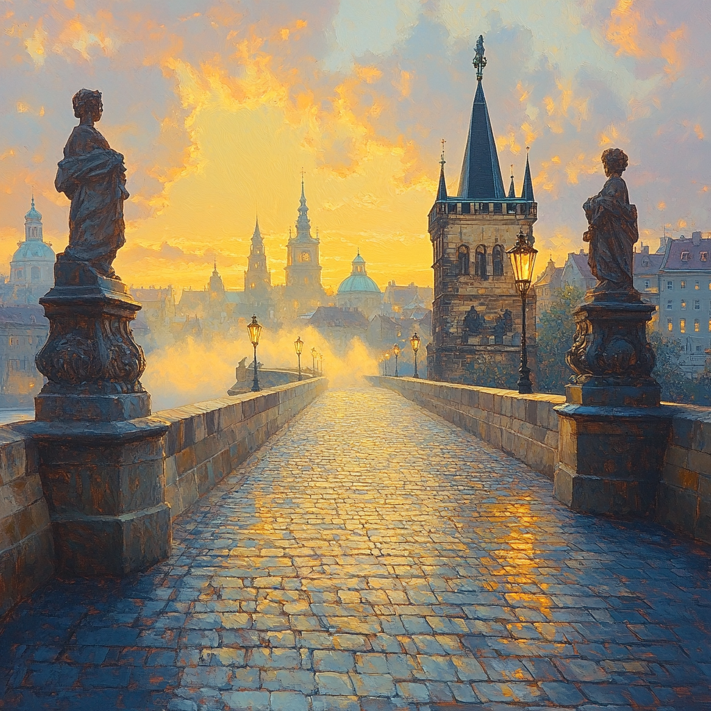 Charles Bridge Dawn Prague Czech Republic DIY paint by numbers