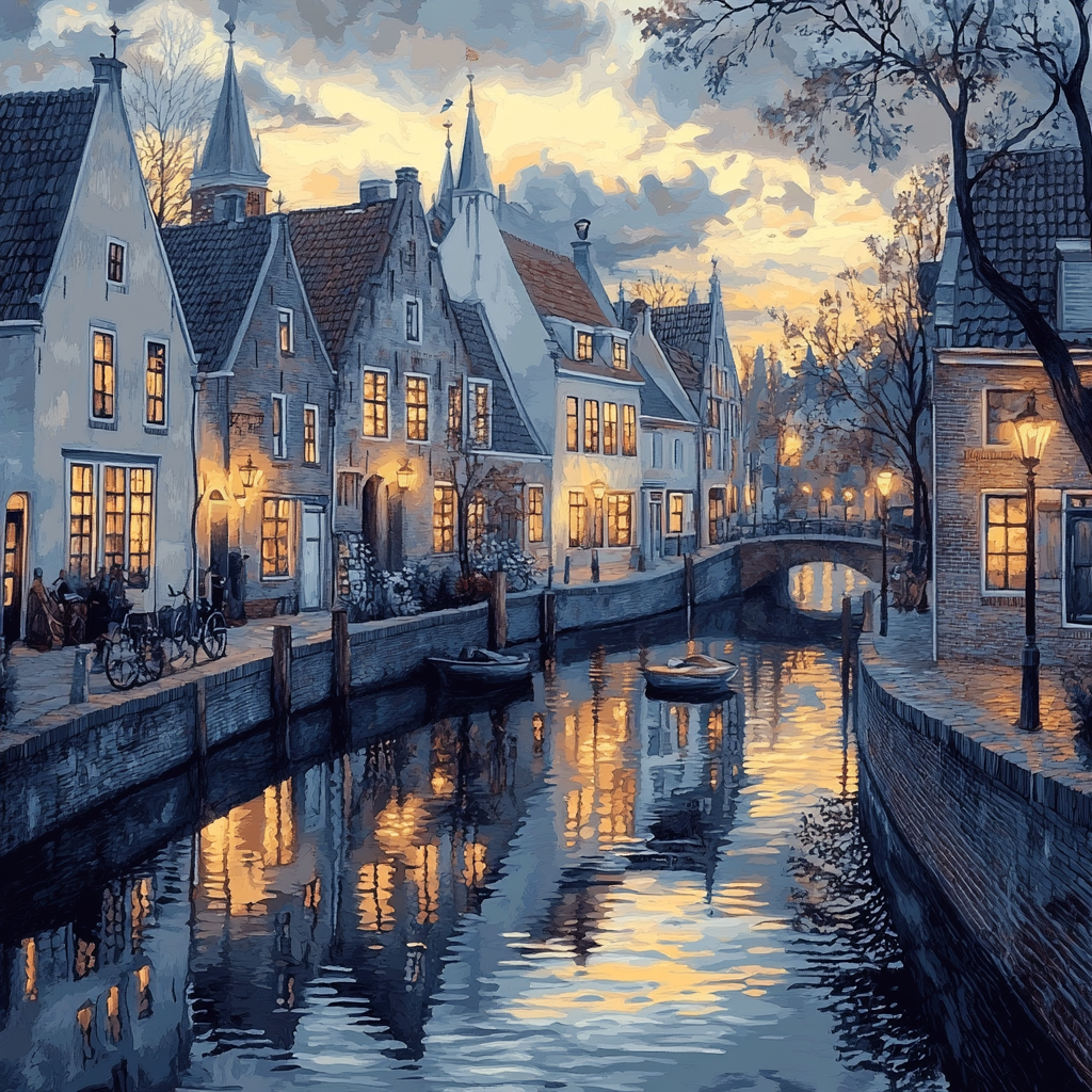 Johannes Vermeer Inspired Quiet Delft Canal Reflections At Dusk Paint by numbers art