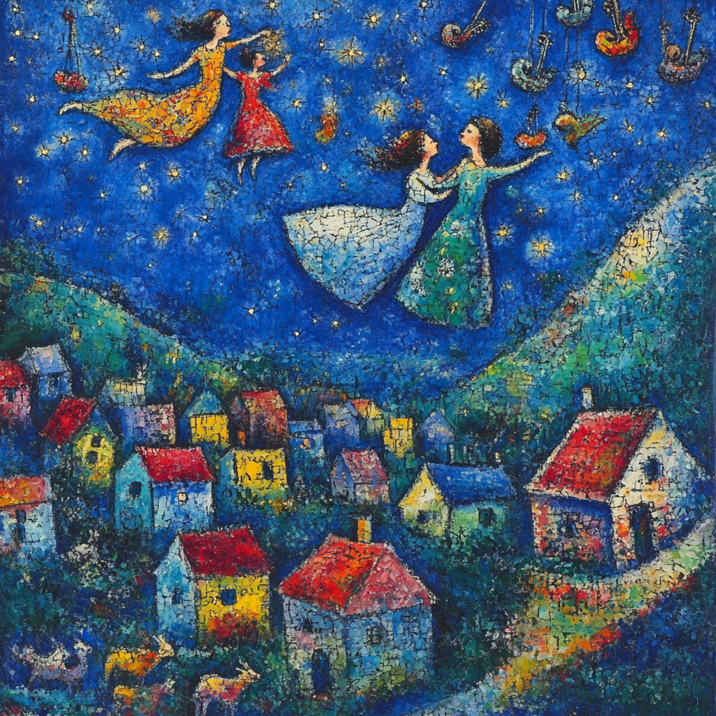 Marc Chagall Inspired Dreamlike Floating Lovers paint by number