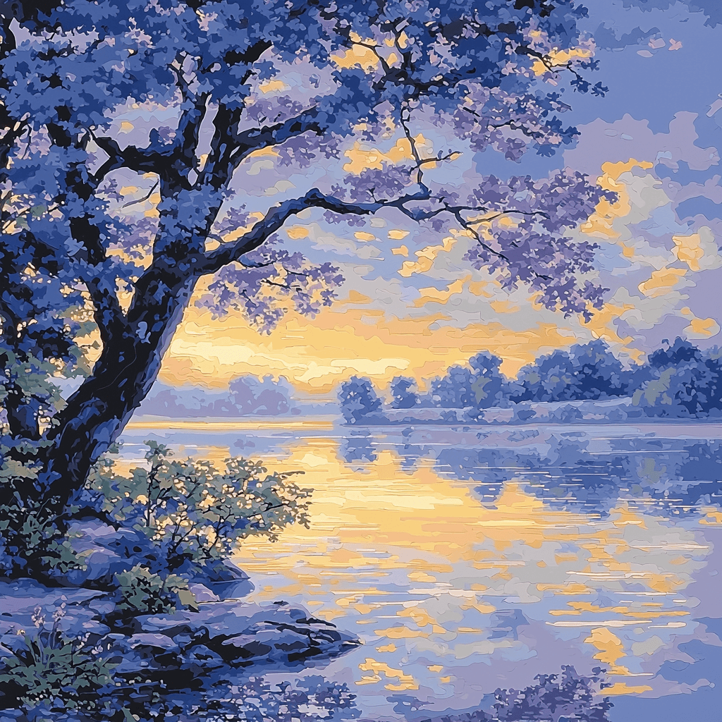 Hiroshige Inspired Silent Lake At Dawn Paint By Numbers Art