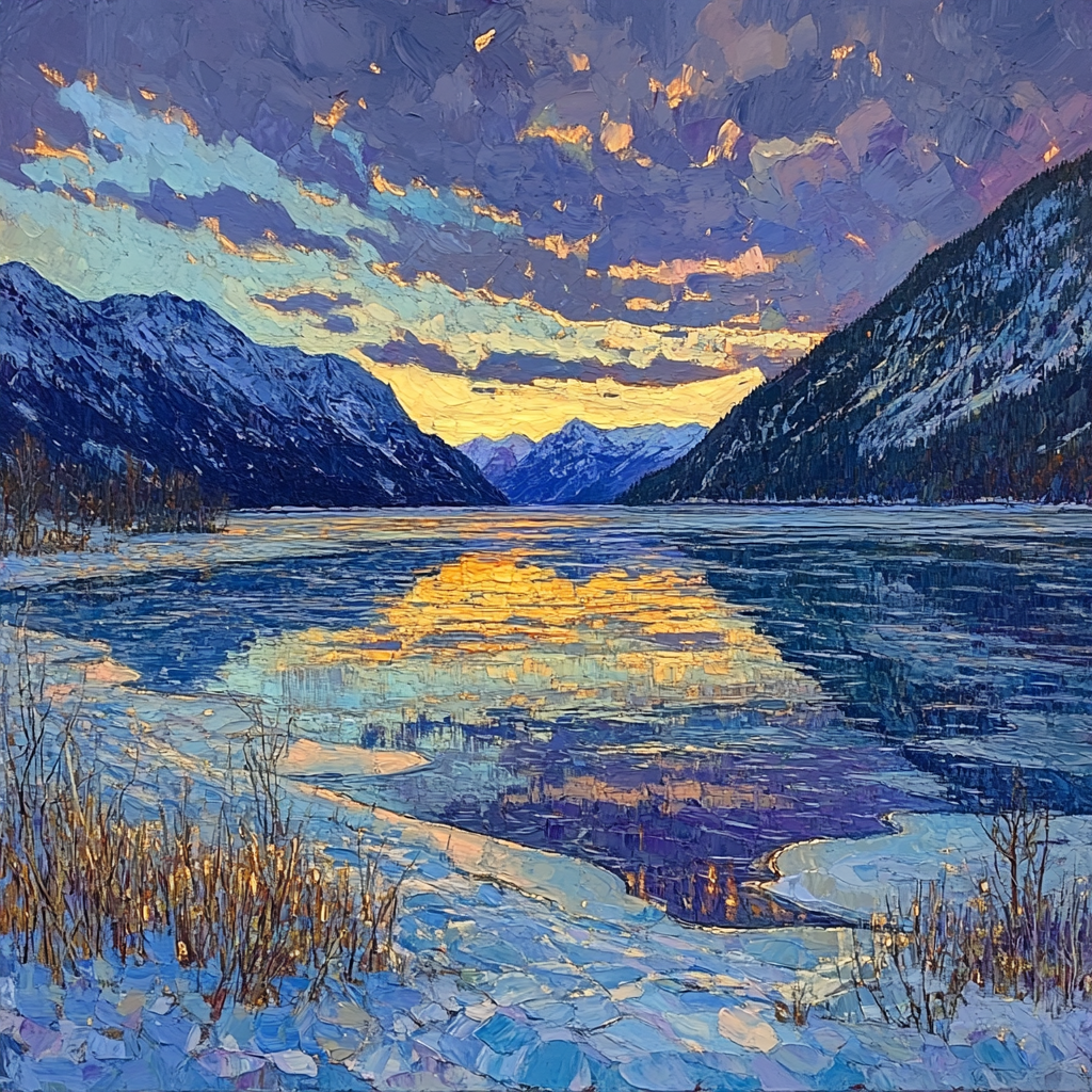 Frederick Varley Inspired Twilight Glow Over Frozen Northern Lake Paint by numbers kits