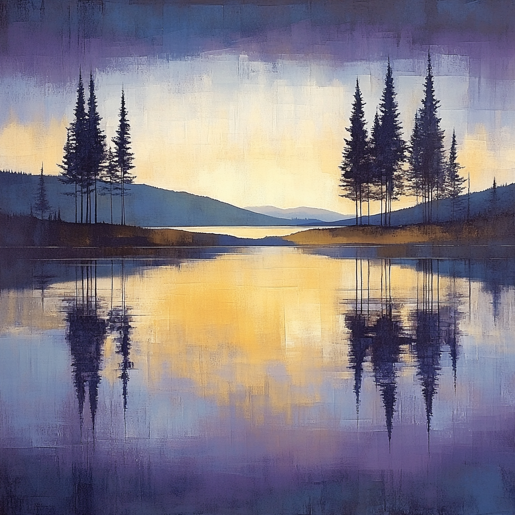 Lawren Harris Inspired Northern Lake Serenity With Silhouetted Trees Number painting