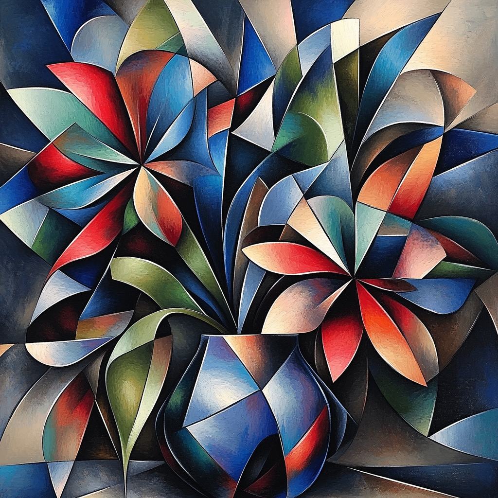 Pablo Picasso Inspired Cubist Floral Still Life With Vivid Geometry Paint by numbers art